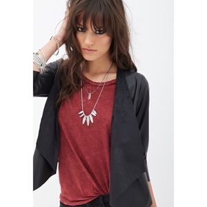 Forever 21 Faux Black Leather Crochet Jacket NEW